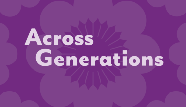 across generations on purple background w tinted back flowers